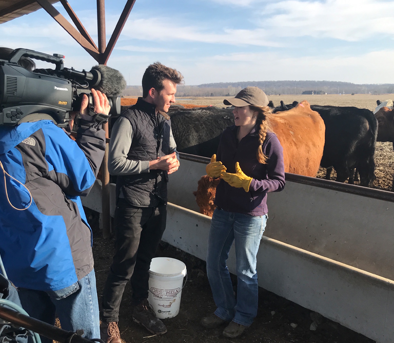 woman being interviewed on ranch